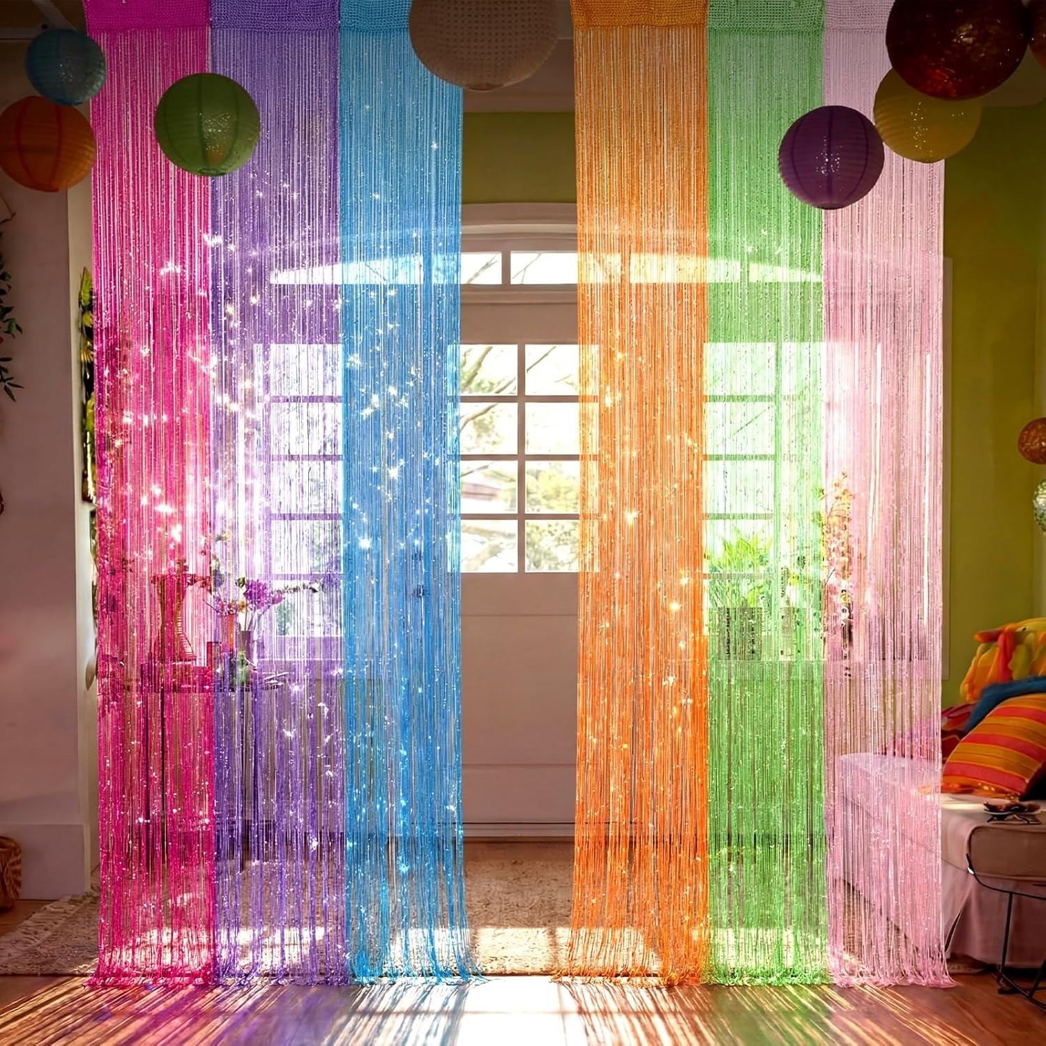 6 Pack Beaded Curtains Door 39 x 79 Inch Rainbow String Beaded Curtains for Door