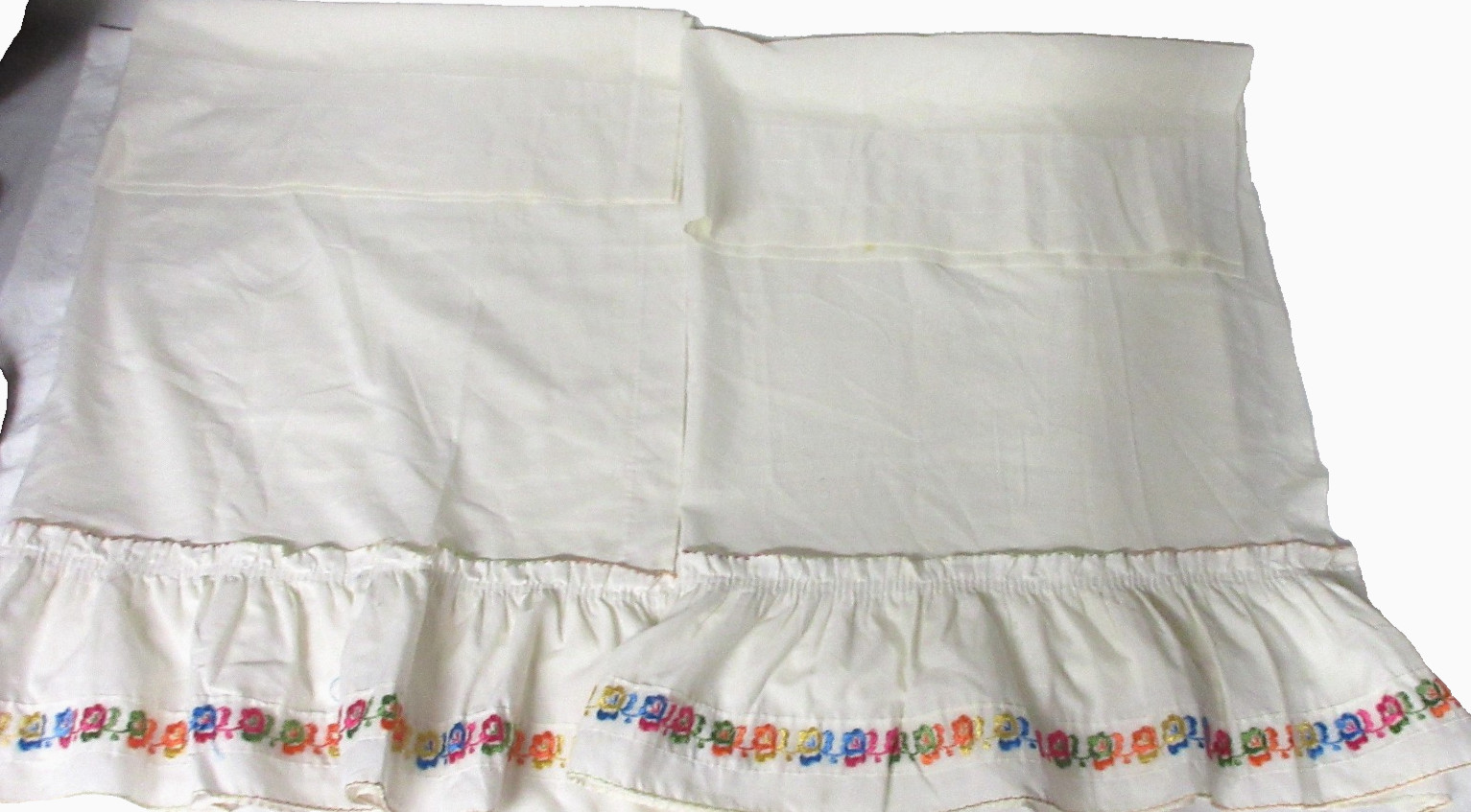Vintage Embroidered Floral flowers Rod Pocket Curtain Tiers