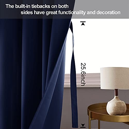 Blackout Curtains with Tiebacks – Thermal 42″W x 63″L (Pack of 2) Navy Blue