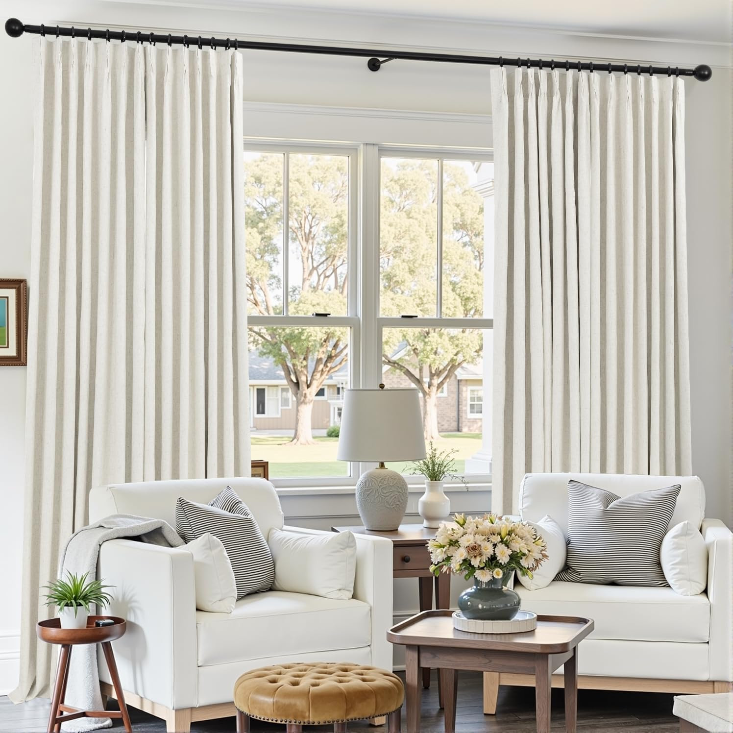 Extra Long Linen Blackout Curtains 92″ for Bedroom Living Room – 2 Panels Set