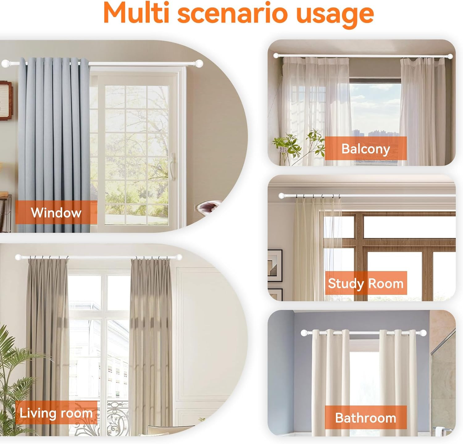 For Window size 36″-62″ long Matte White HD metal Window Curtain Rod rail 1 pack