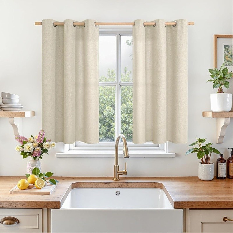 Linen Textured Curtains Livingroom Light Filtering Grommet Drapes Home Decor New