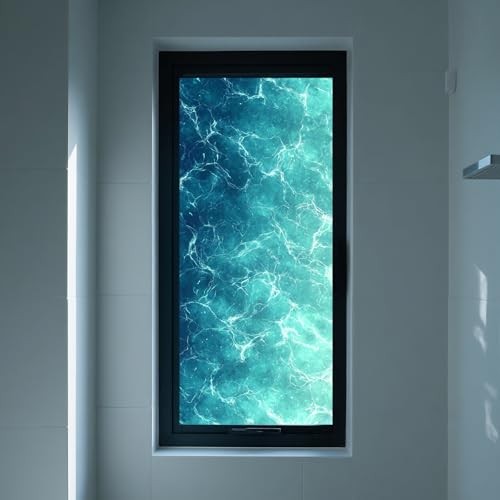 Stained Glass Window Film 17.7×39.3 inch Water Texture Deep Blue Water Surface