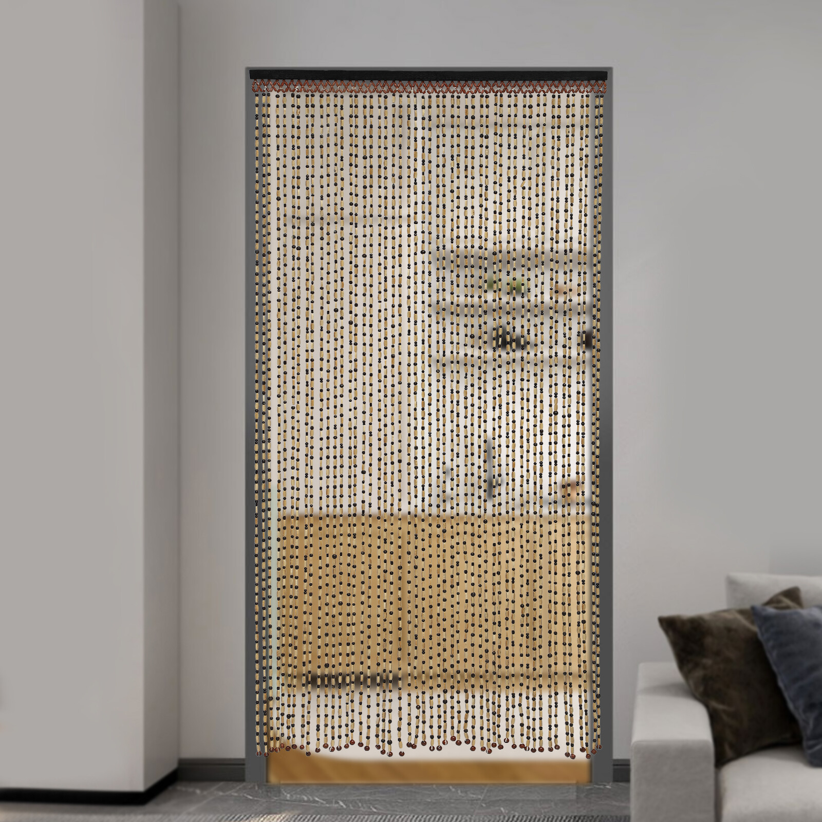 Boho Natural Wood and Bamboo Beaded Curtain for Doorway Room Divider 74.8 inch
