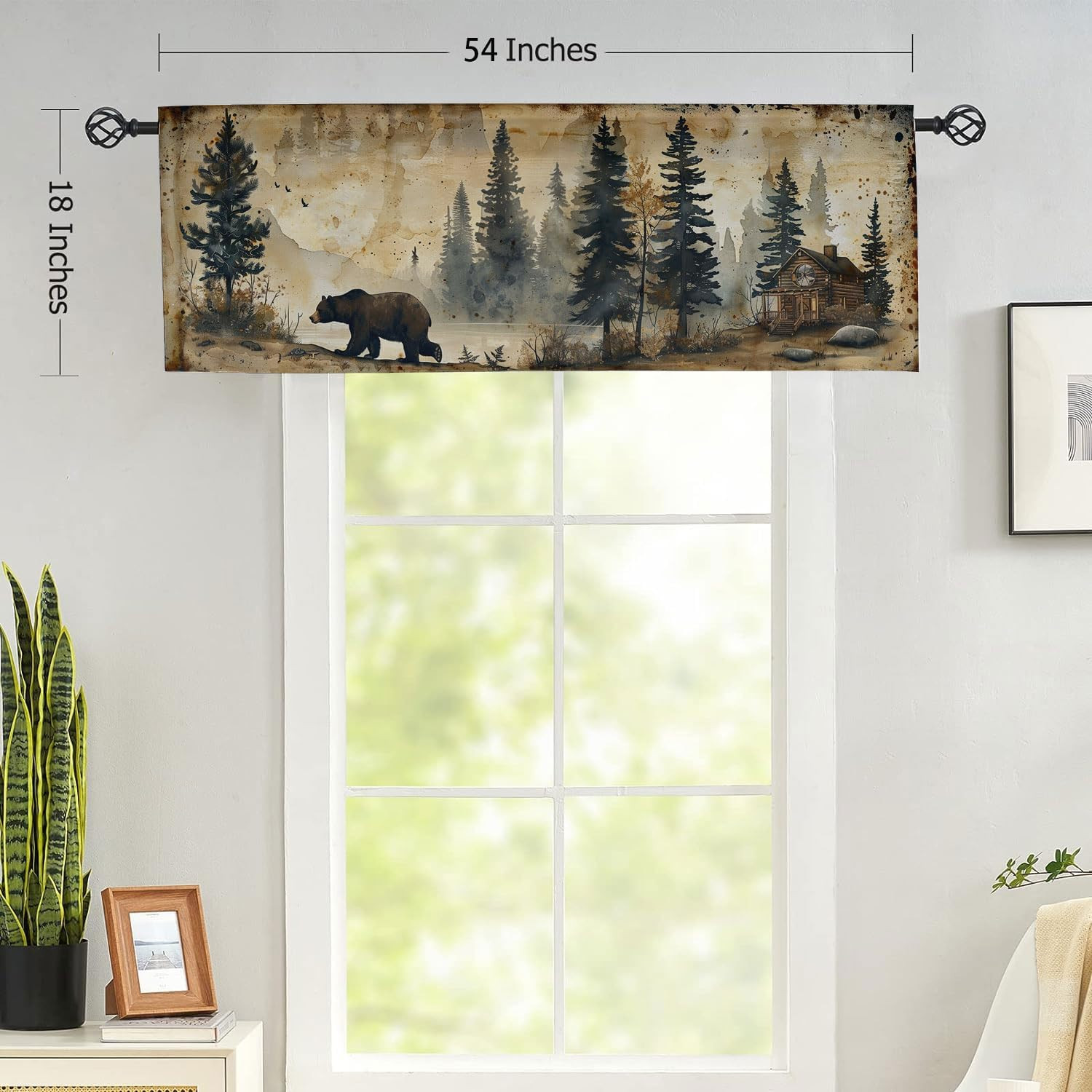Rustic Cabin Bear Valance Curtains for Windows Farm Wildlife Vintage Camping Cou
