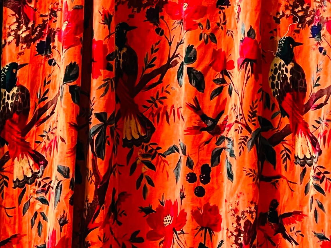 2 PC INDIAN VINTAGE COTTON VELVET CURTAIN DRAPE WINDOW DECOR HEAVY DOOR CURTAIN