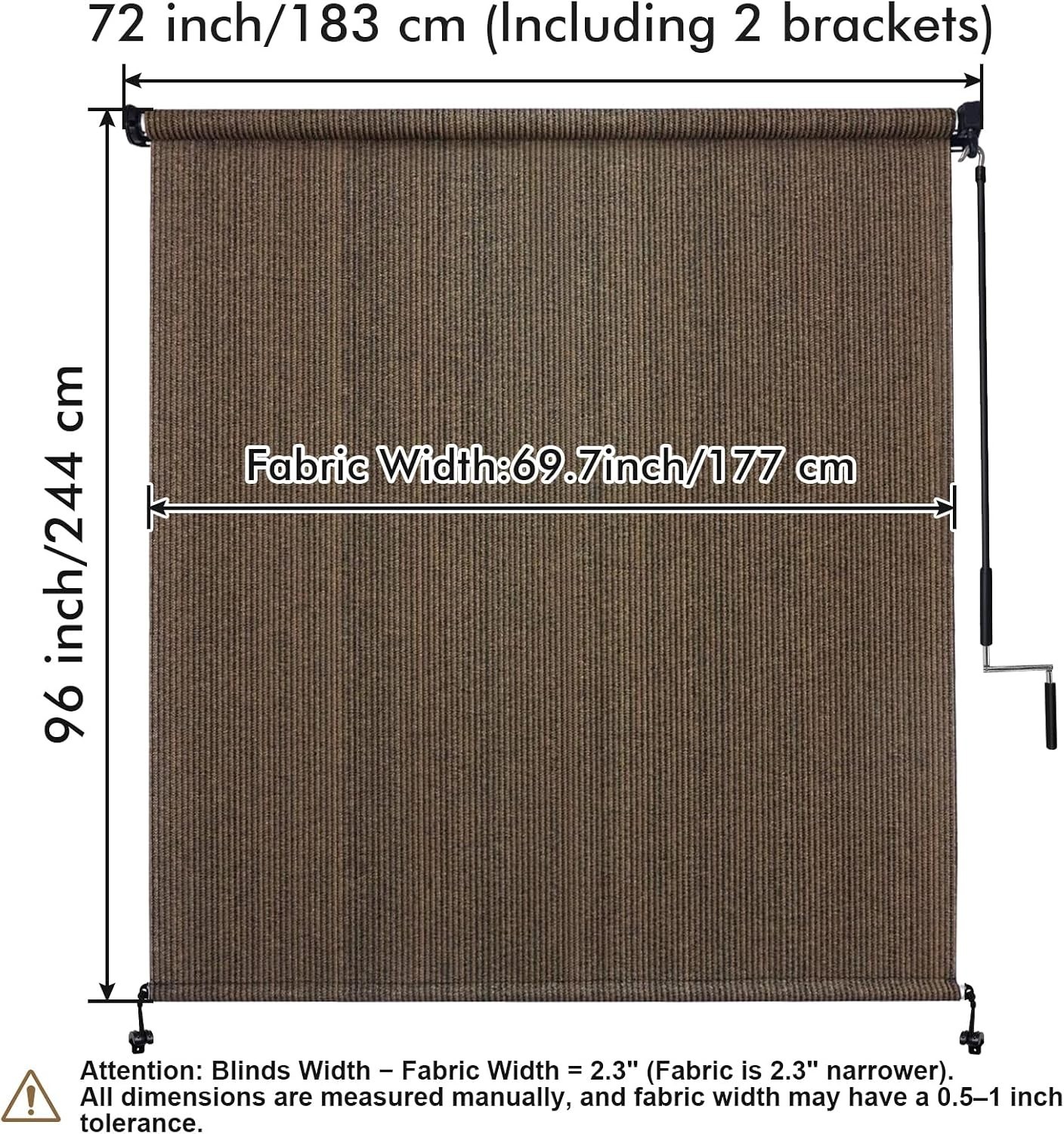 Versatile Mocha Cordless Patio Shades 72”W x 96”H – Easy Assembly Blinds