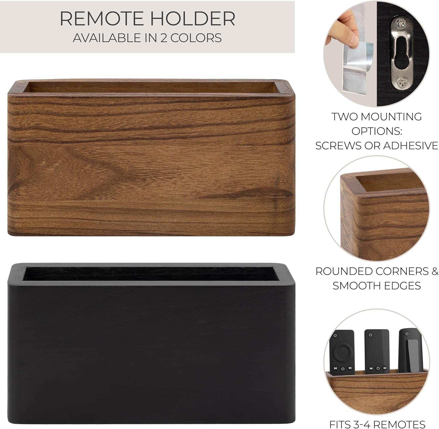 KIBAGA Premium Wooden Remote Control Holder – Easy Install Adhesi