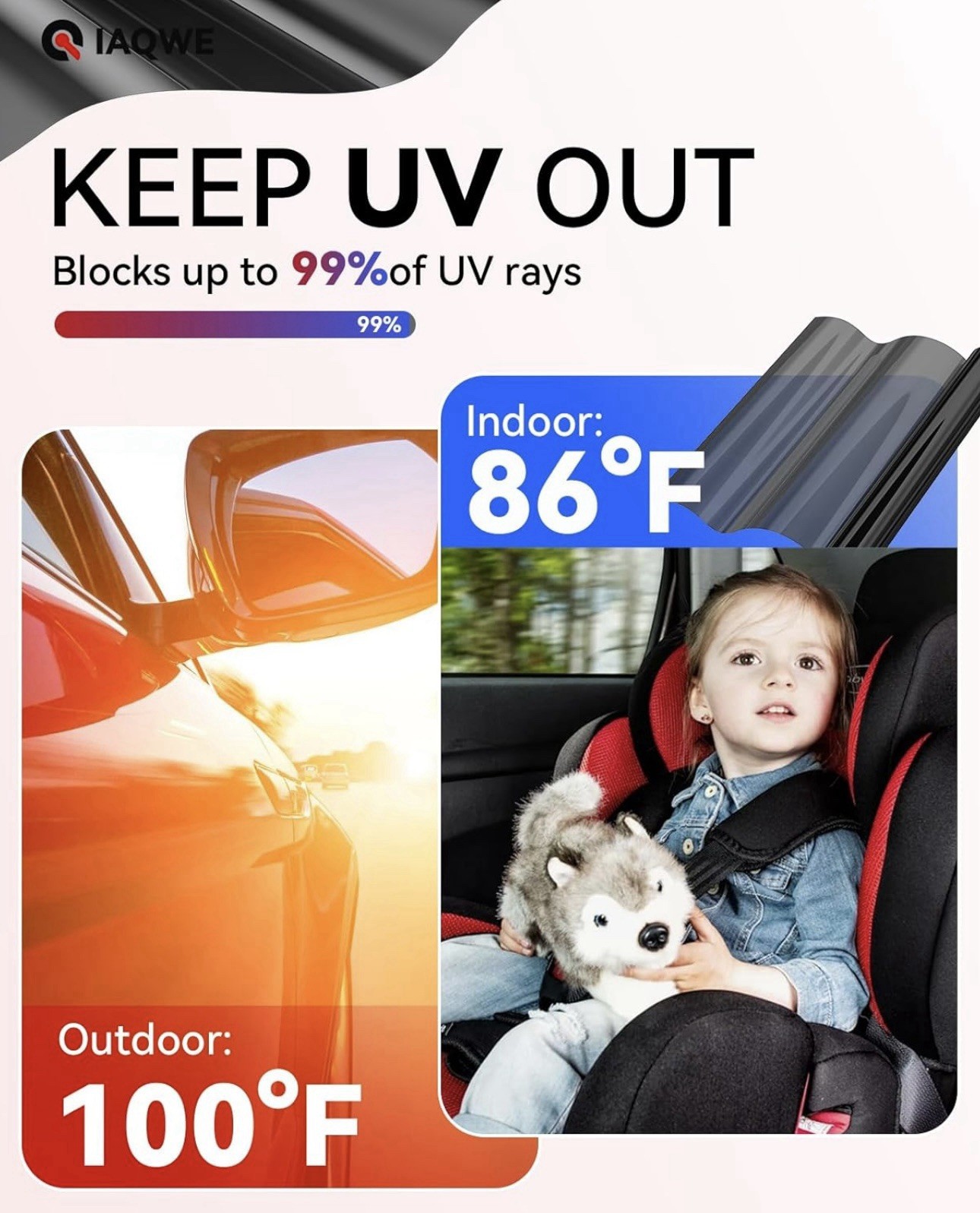 IAQWE Car Window Tint 24″ in x 15’Ft Nano Ceramic Window Tint Film For Car