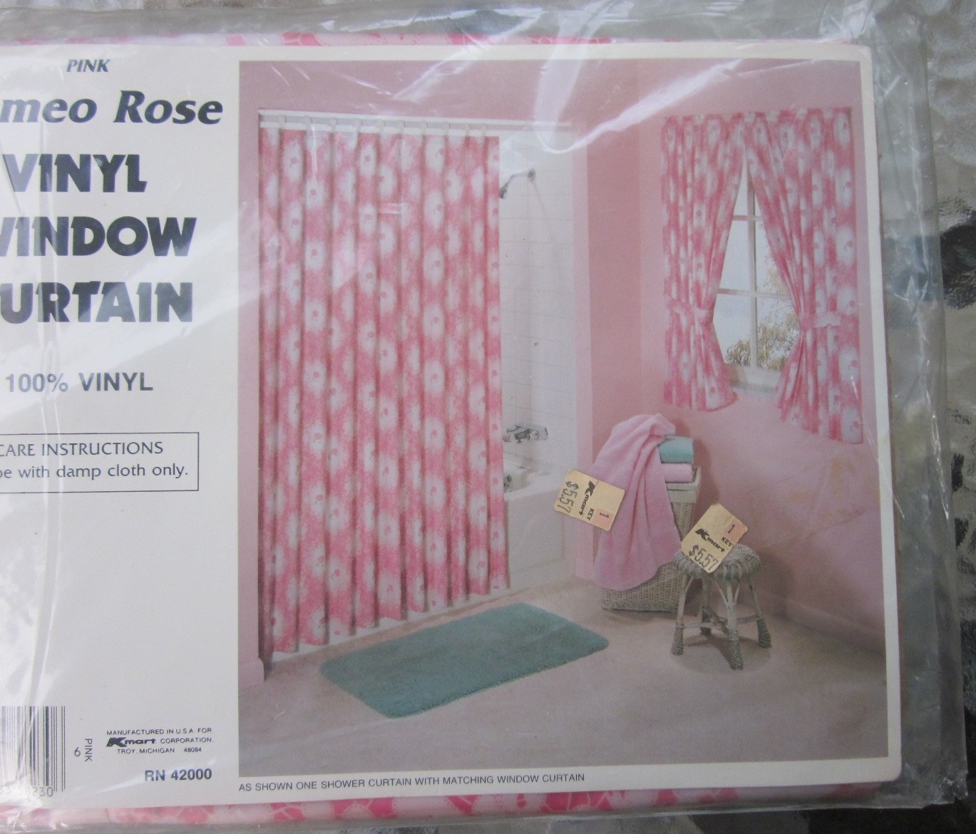 Vintage NOS Cameo Rose Vinyl Window Curtain ONLY New In Package 68″ x 54″ Pink