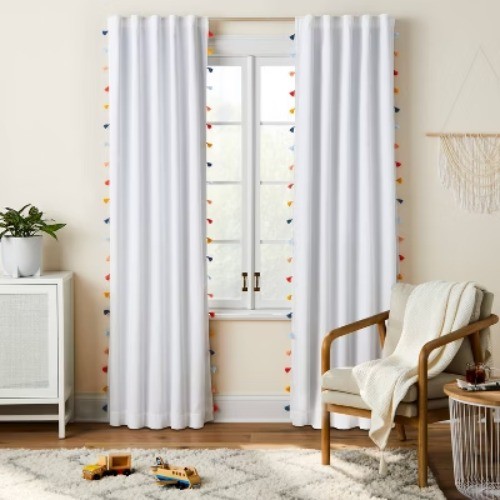 84″ Blackout Tassel Kids’ Curtain Panel White