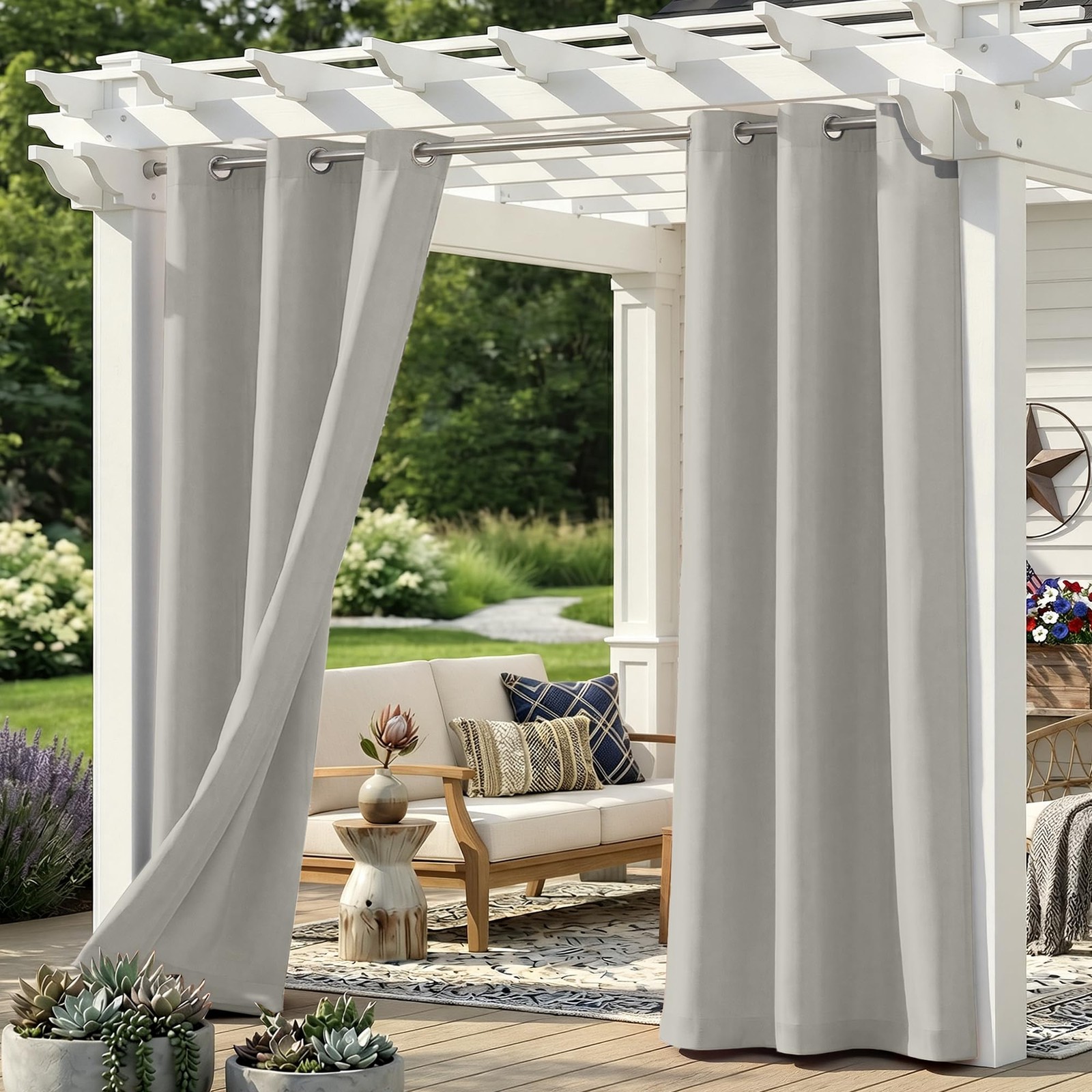 Sunshelf Set of 4 Outdoor Curtains for Patio Waterproof, Breathable Grommet P…