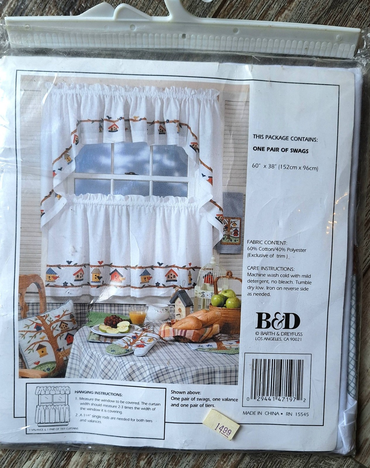 Birdhouse Birds 1 Pair of Swag Curtains B&D White Blue Country NEW!