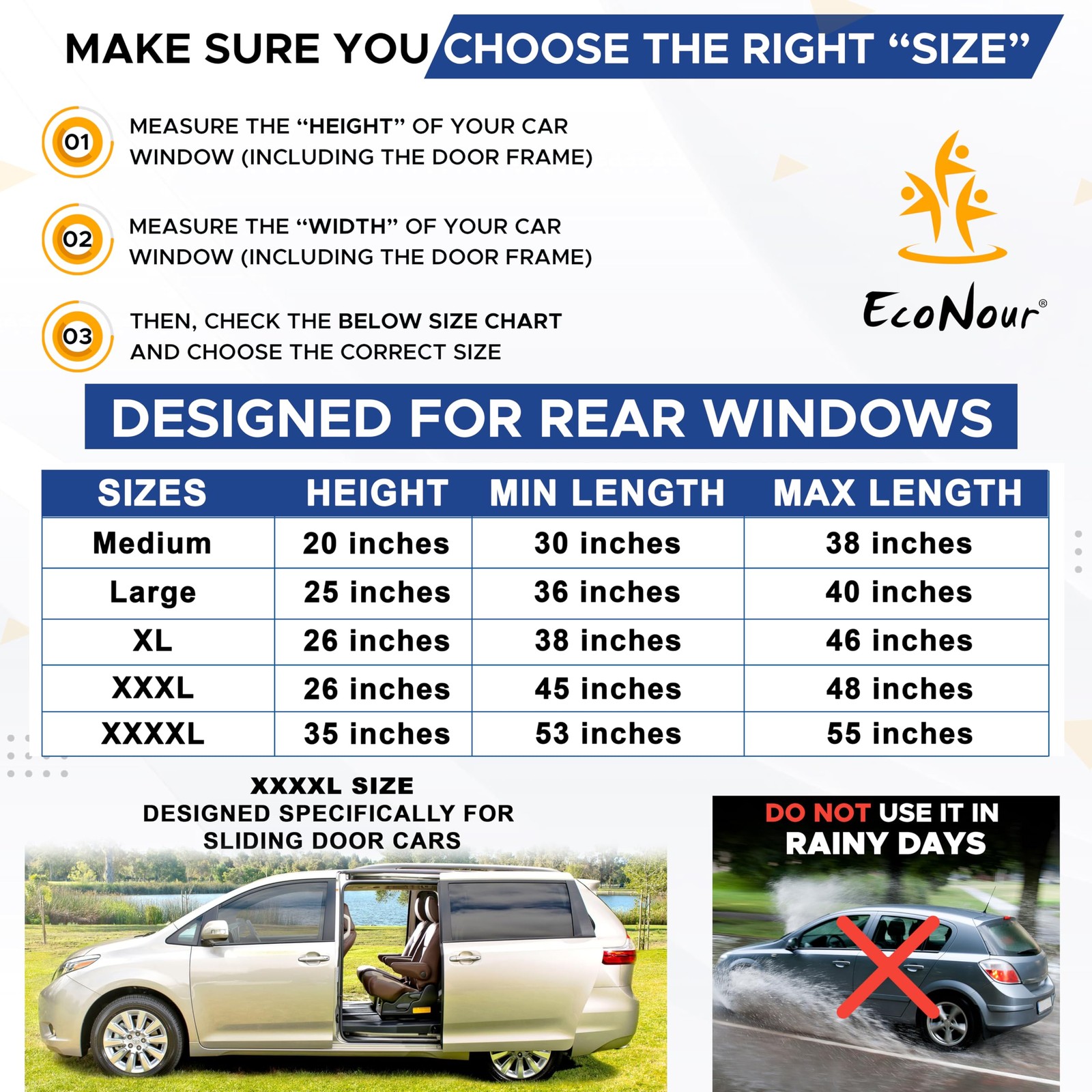 EcoNour Car Window Screens for Camping (Pack of 2) | 100% Medium, Black