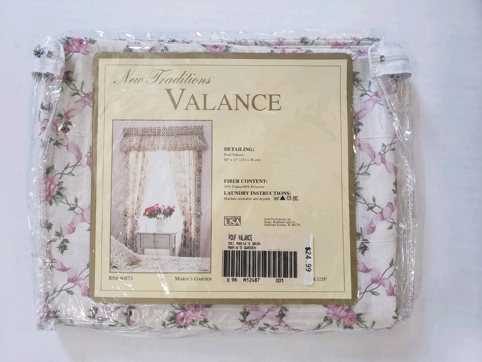 Vintage Floral Garden Balloon Valance Cream & Pink 84×15 New USA Made Cottage