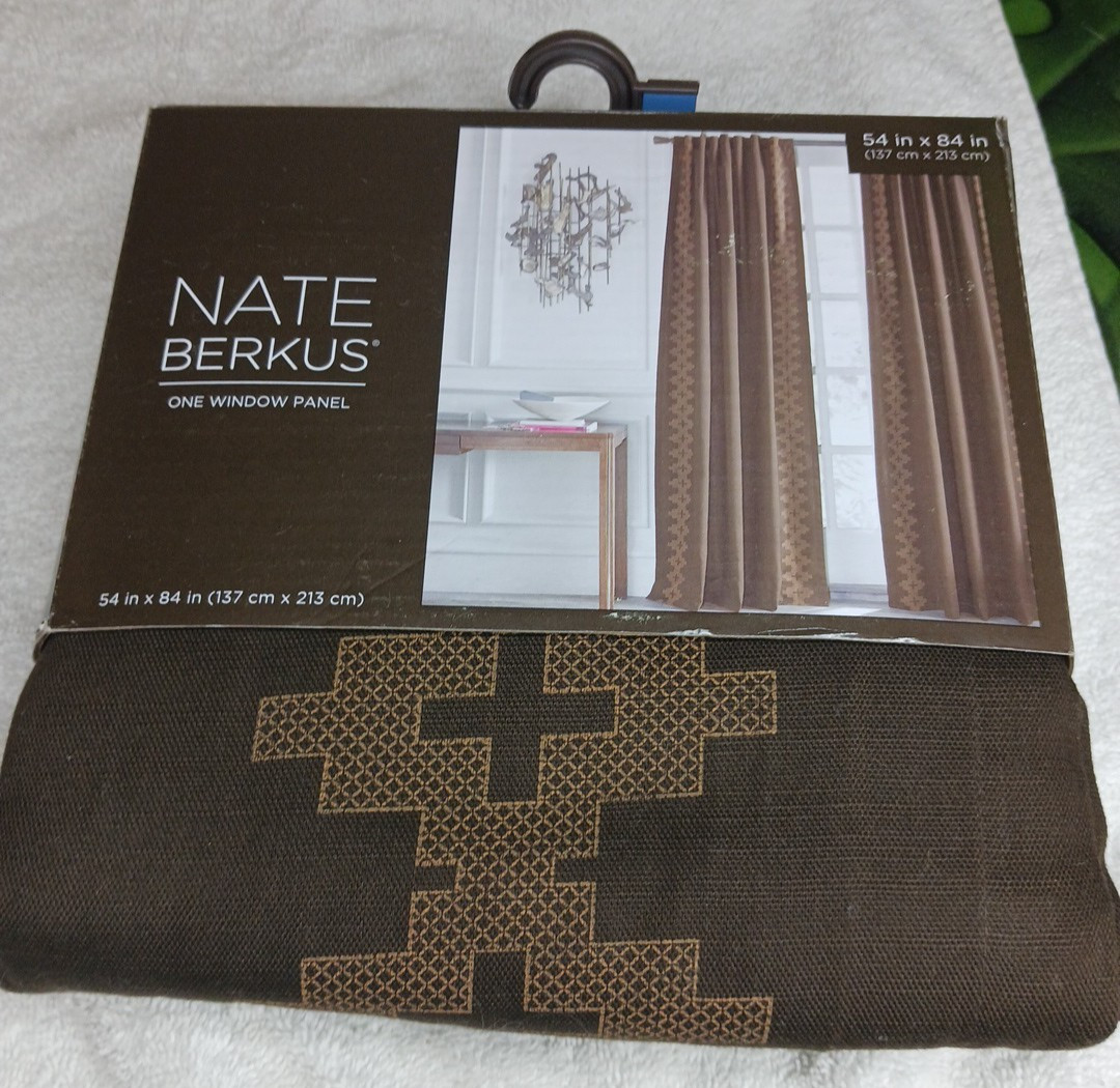 Nate Berkus INCA Pattern 54 x 84″ Brown Cotton Window Panel Drape Curtain x1 NWT