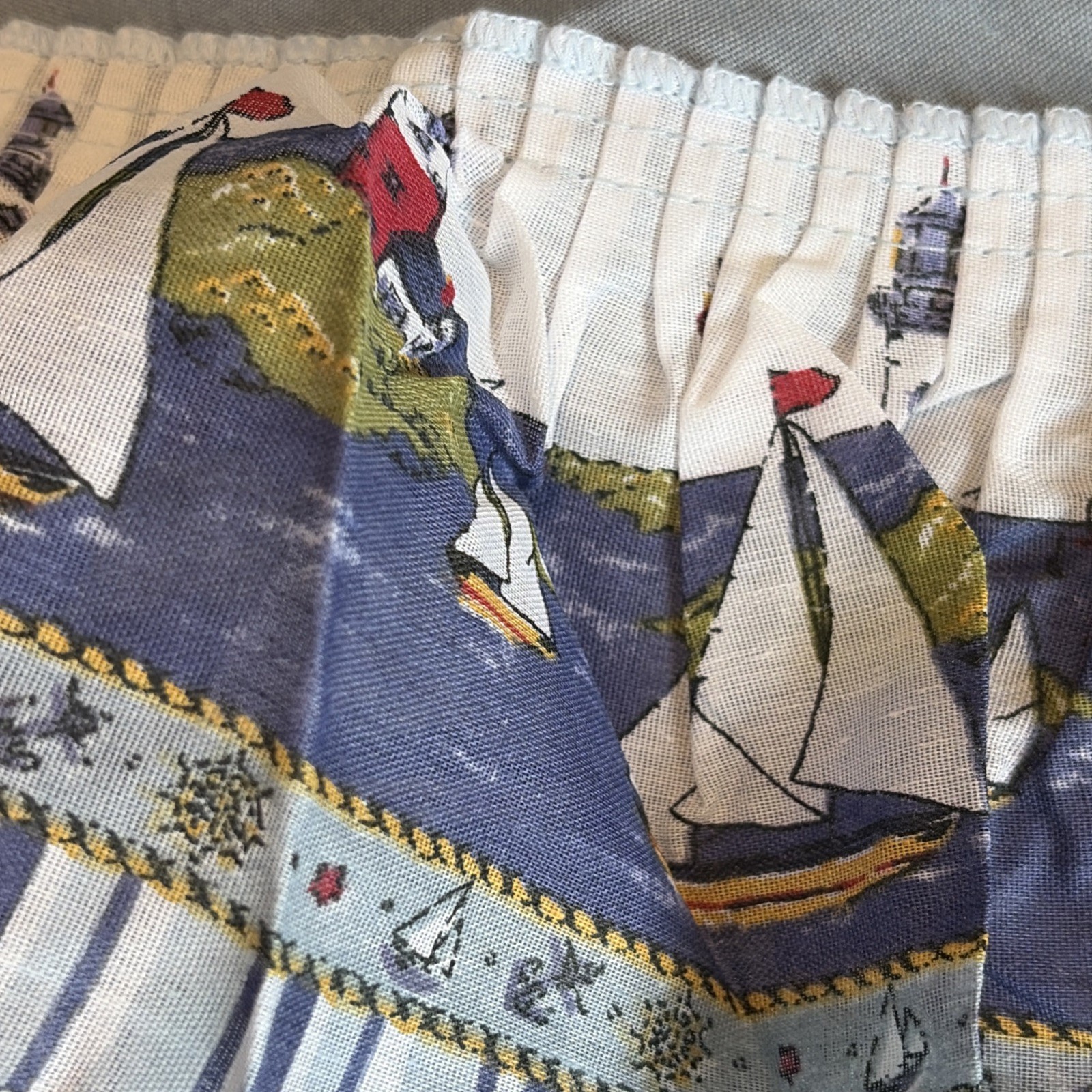 Nautical Curtain Set Swag & Panels Blue Lightweight Lighthouse Summer NEW