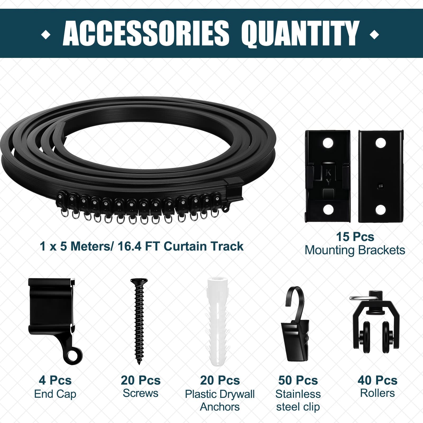 Curved Ceiling Curtain Track Bendable Mount for 5 m/ 16.4 ft, Black