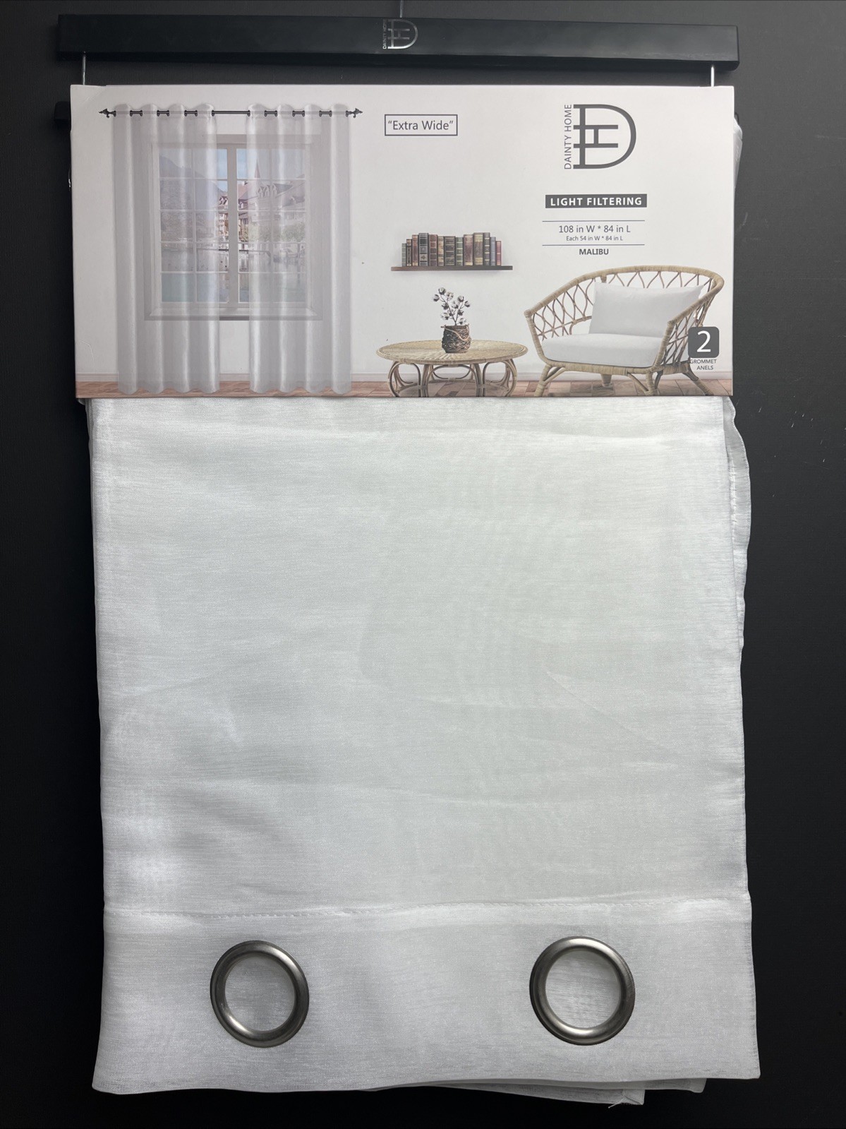 Danity Home Malibu White Sheer Grommet Curtain Panels Pair 54×84 Extra Wide