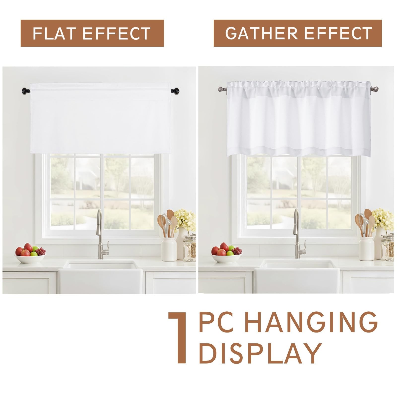 Pure White Valance for Windows 18 Inch Length, Light Filtering Short Kitchen …