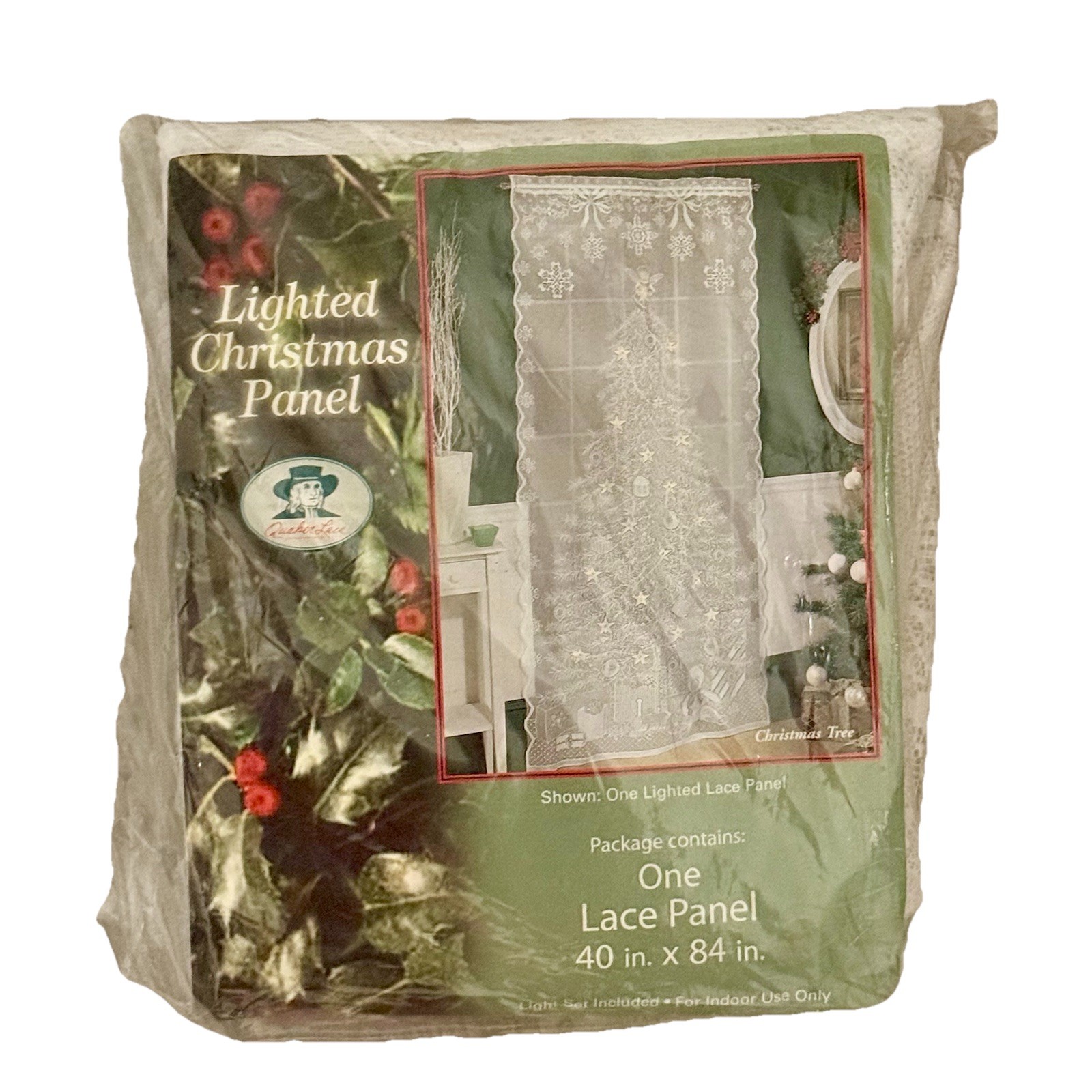 NEW Quaker Lace 1 Lighted Curtain Panel 40 x 84 Light Up White Christmas Tree