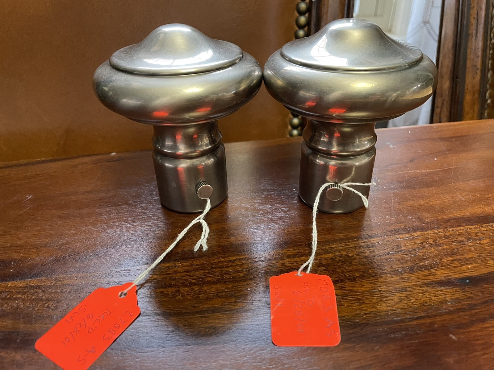 Vtg. Ralph Lauren Home Antique Silver Plain Knob Drapery Finials 1,5” Rod Set 2