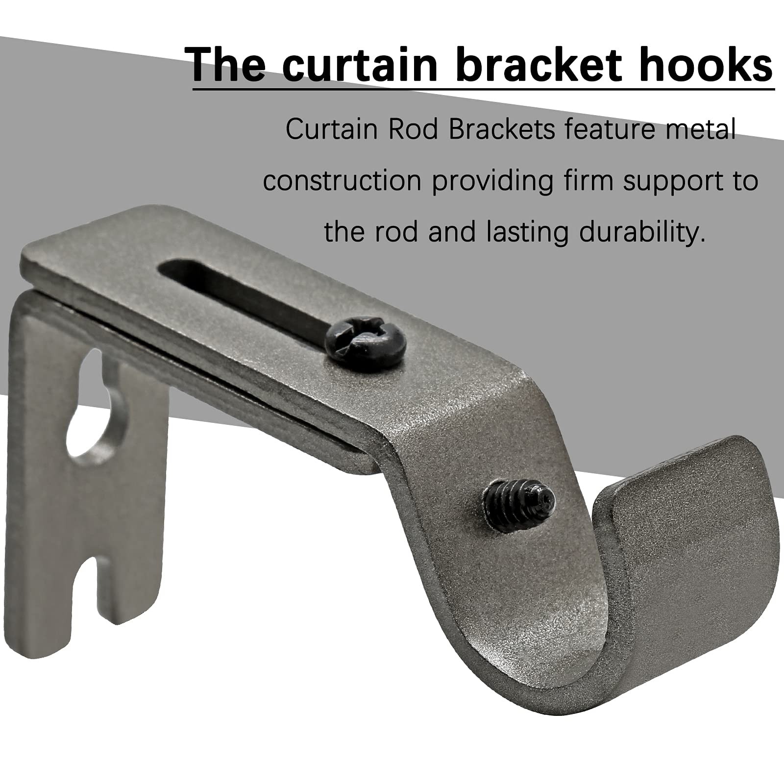 4 PCS Silver Gray Heavy Duty Adjustable Curtain Rod Brackets 5/8 to 3/4 Inch