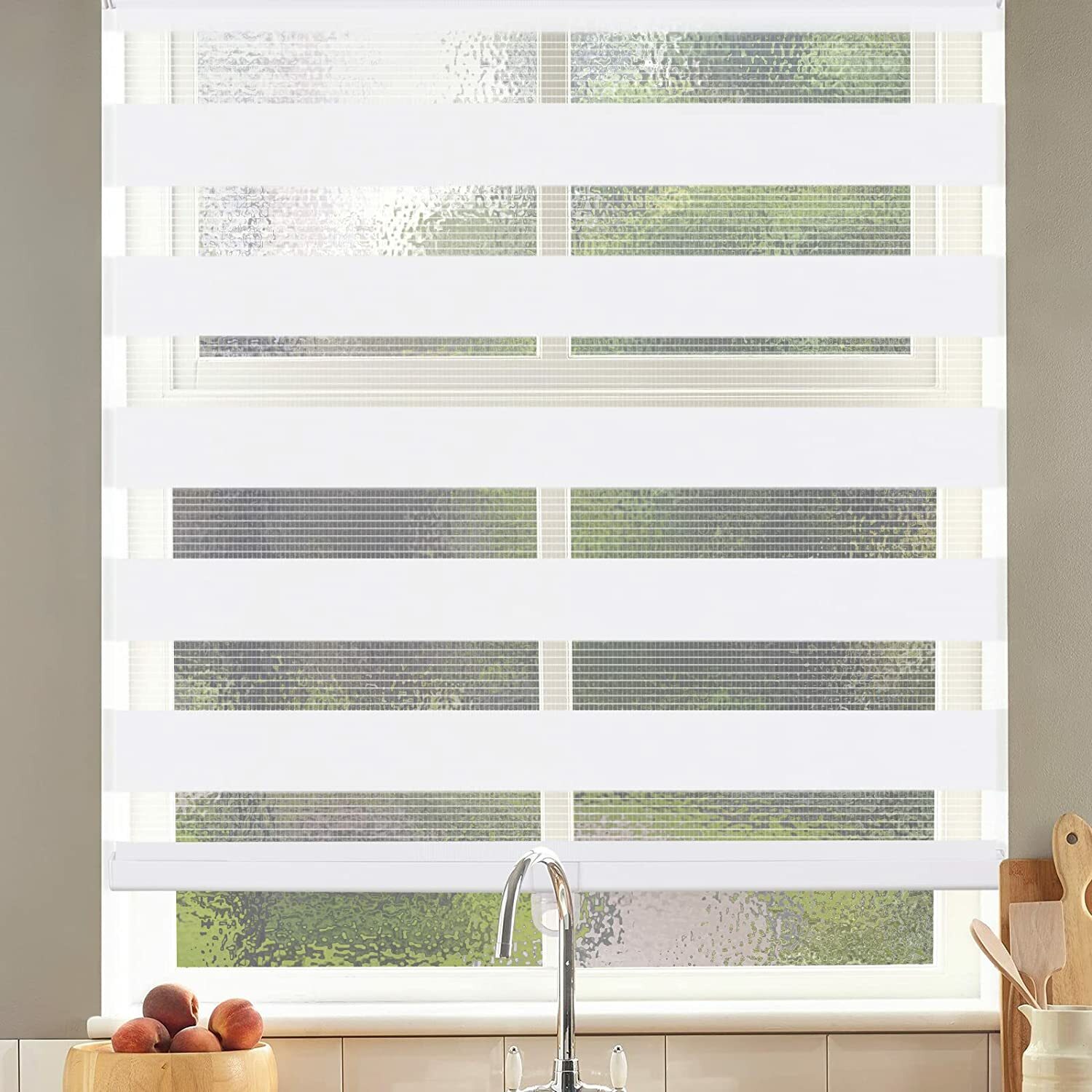 Cordless Zebra Blinds Roller Shades for Window Dual Layer Light Filtering Shade