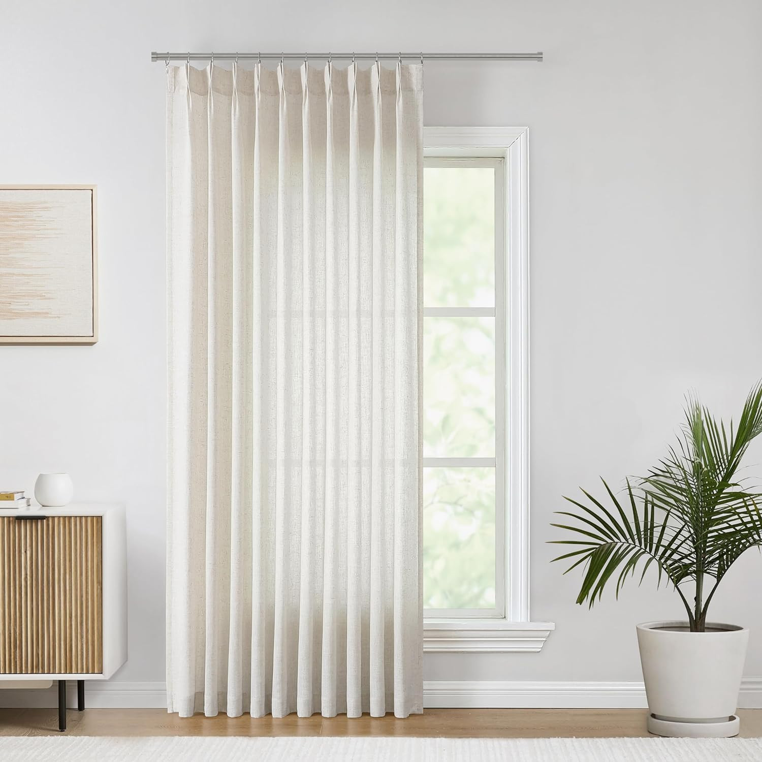 Textured Linen Semi-Sheer Pinch Pleat Curtains 60″x108″ for Living Room