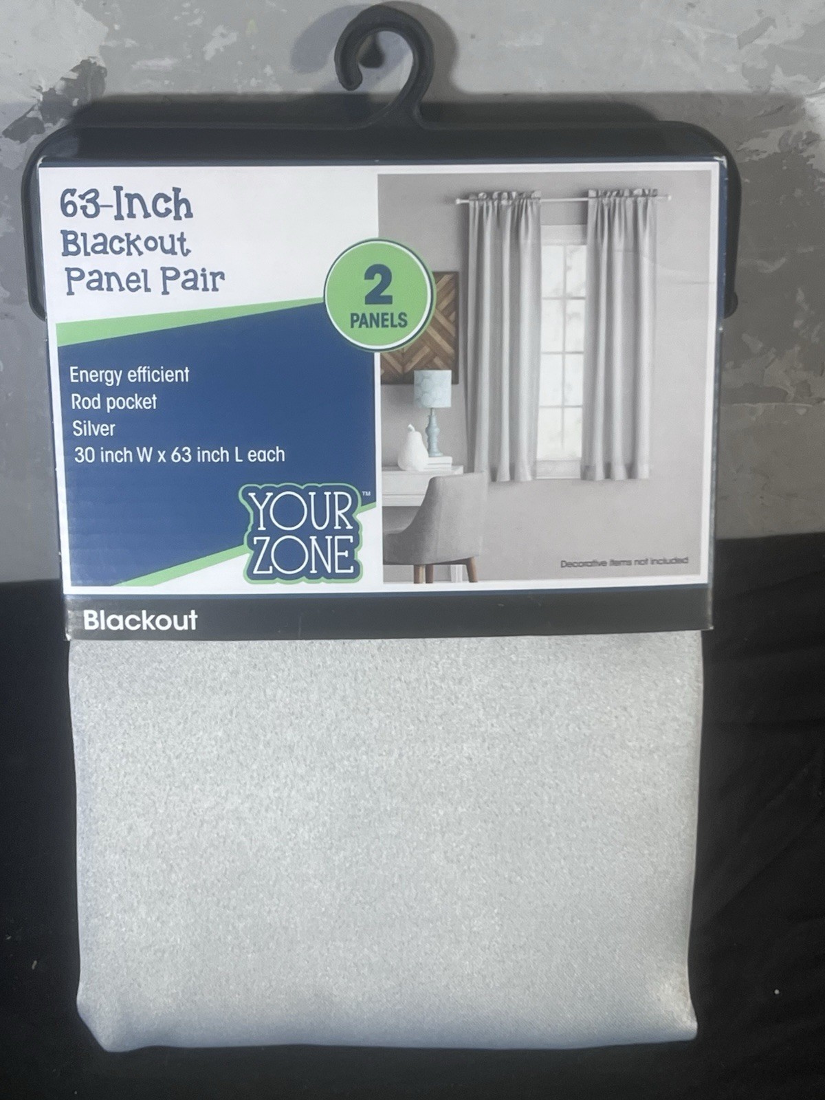 YOUR ZONE BLACKOUT SOFT SILVER ROD POCKET CURTAIN 2 PANELS 30 X 63 U12