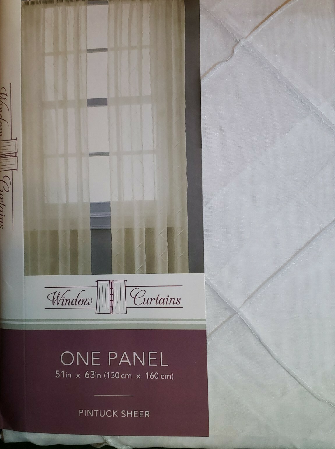 New! CHF Pintuck SHEER Window Curtain one Panel 51″x63″ white