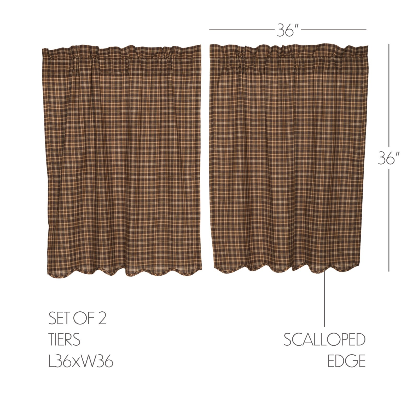 Prescott Plaid Tier Set 36″ Long Cotton Country Farmhouse VHC Brands Brown Tan