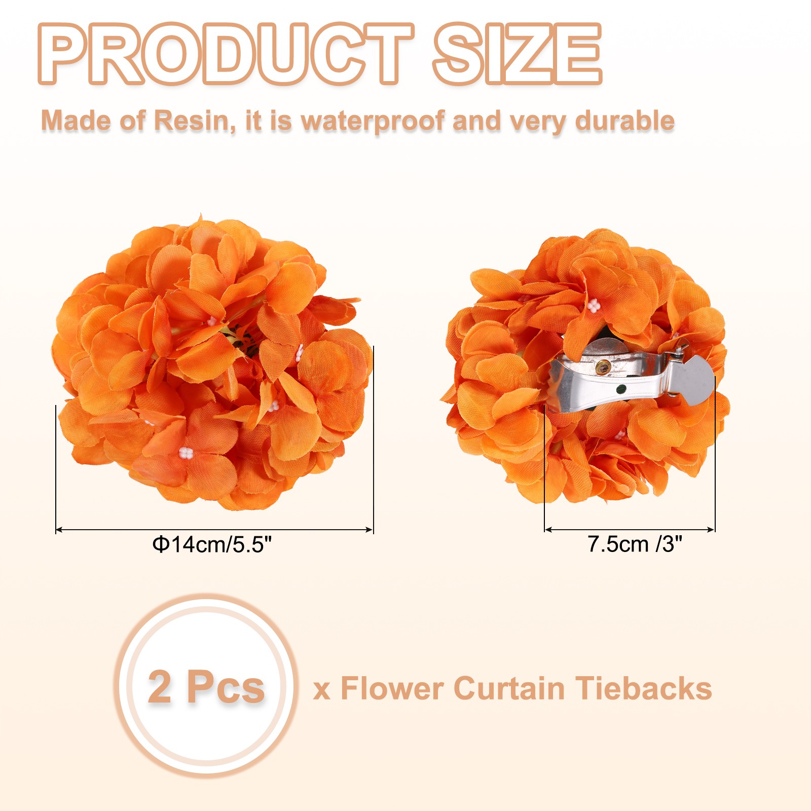 2 Pcs Flower Curtain Tiebacks Artificial Floral Drapery Holder Clip Orange
