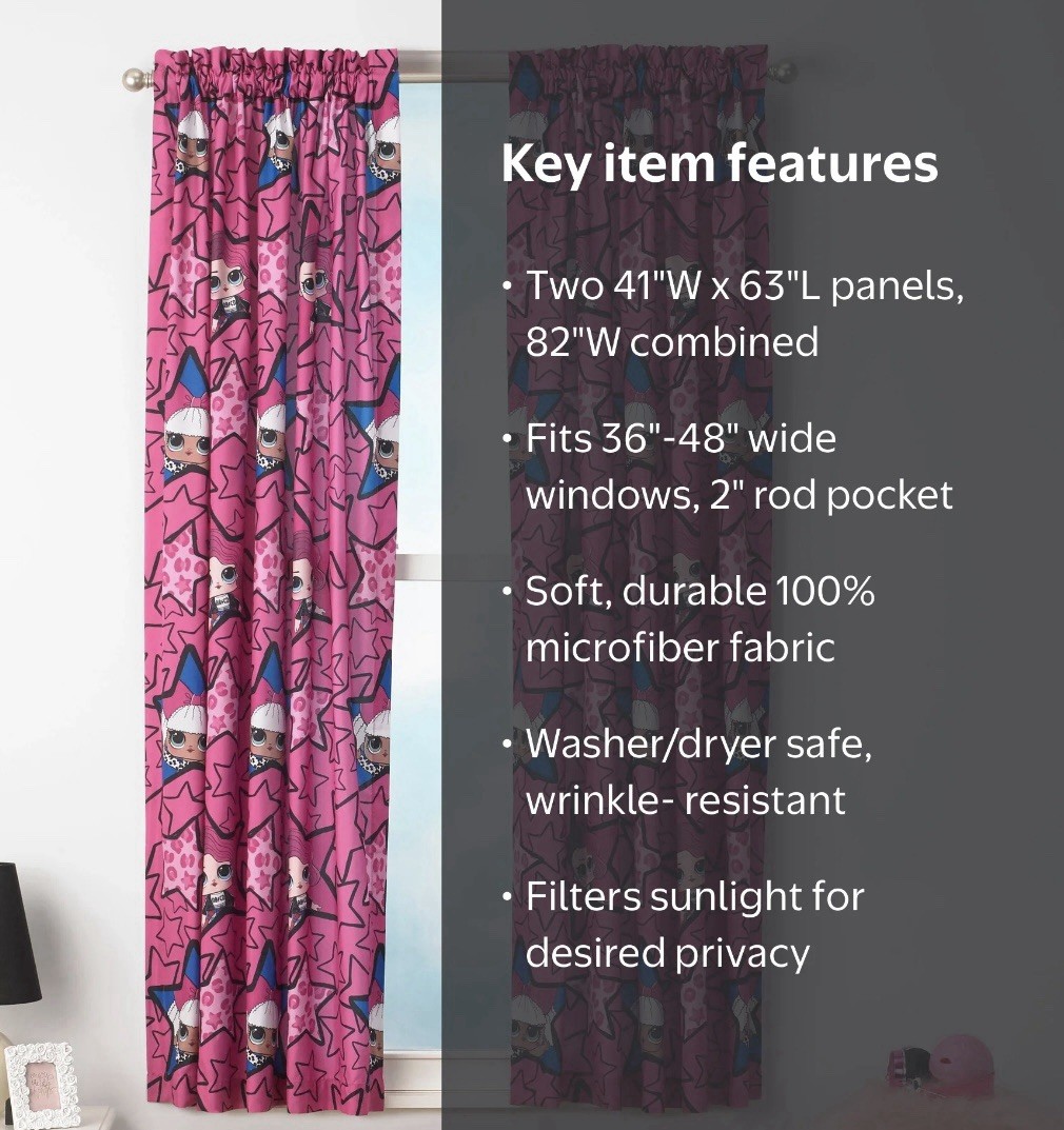 L.O.L. Surprise Window Curtain Panels Set of 2 Packs 4 Panels 82×63 Microfiber