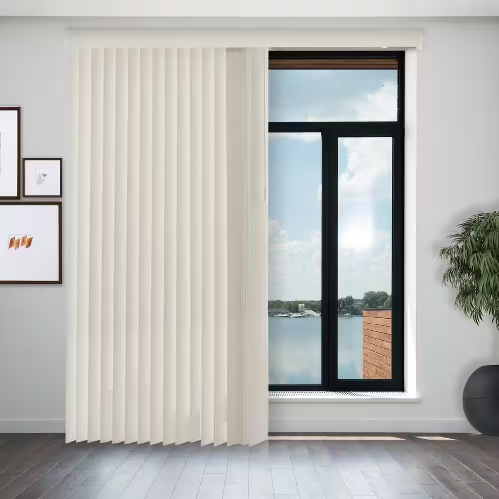 Oxford Alabaster Cordless Room Darkening Vinyl Vertical Blind with 3.5 In. Slats