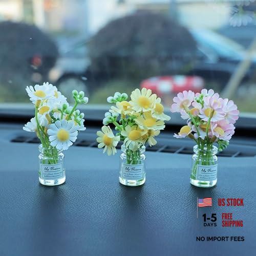 3PCS Mini Car Accessories, Cute Daisy Flowers Car Decorations, Miniature Plant