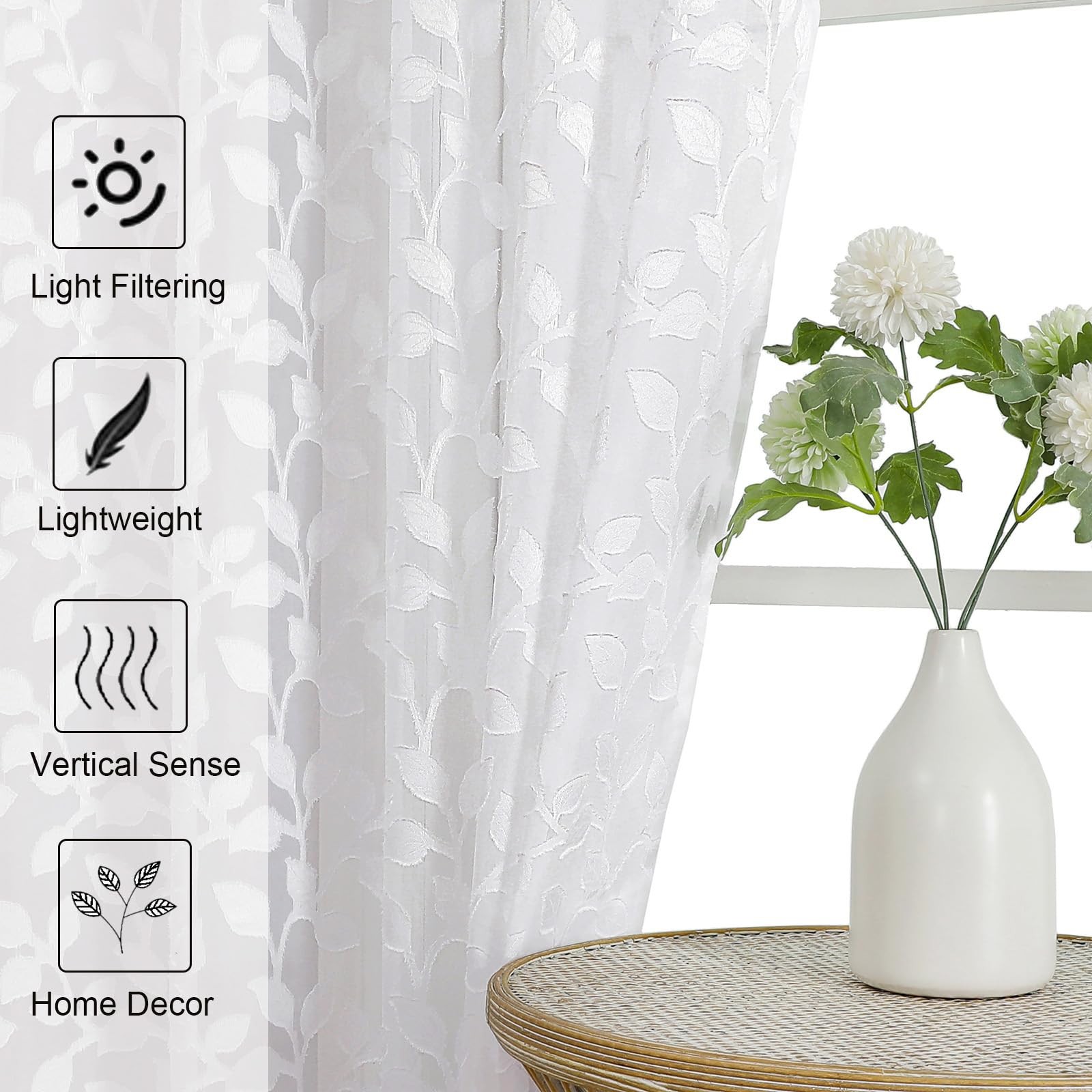 Chyhomenyc White Sheer Curtains 54 Inch Length 42″W x 54″L (Pack of 2),