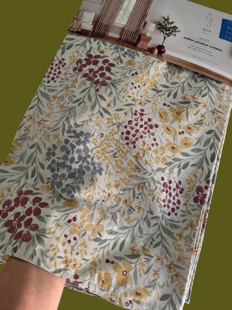 Joie Window Curtains 2 Panels 50 x 96″ Cotton Wildflower Cream Drapers Back Tab