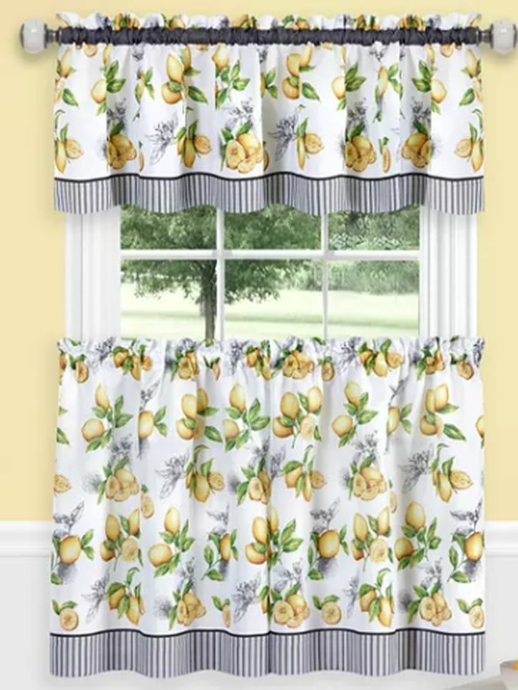 3 Pc Kitchen Curtains Set:2 Tiers (58″x36″) & Swag (58″x14″) LEMON DROP, Achim