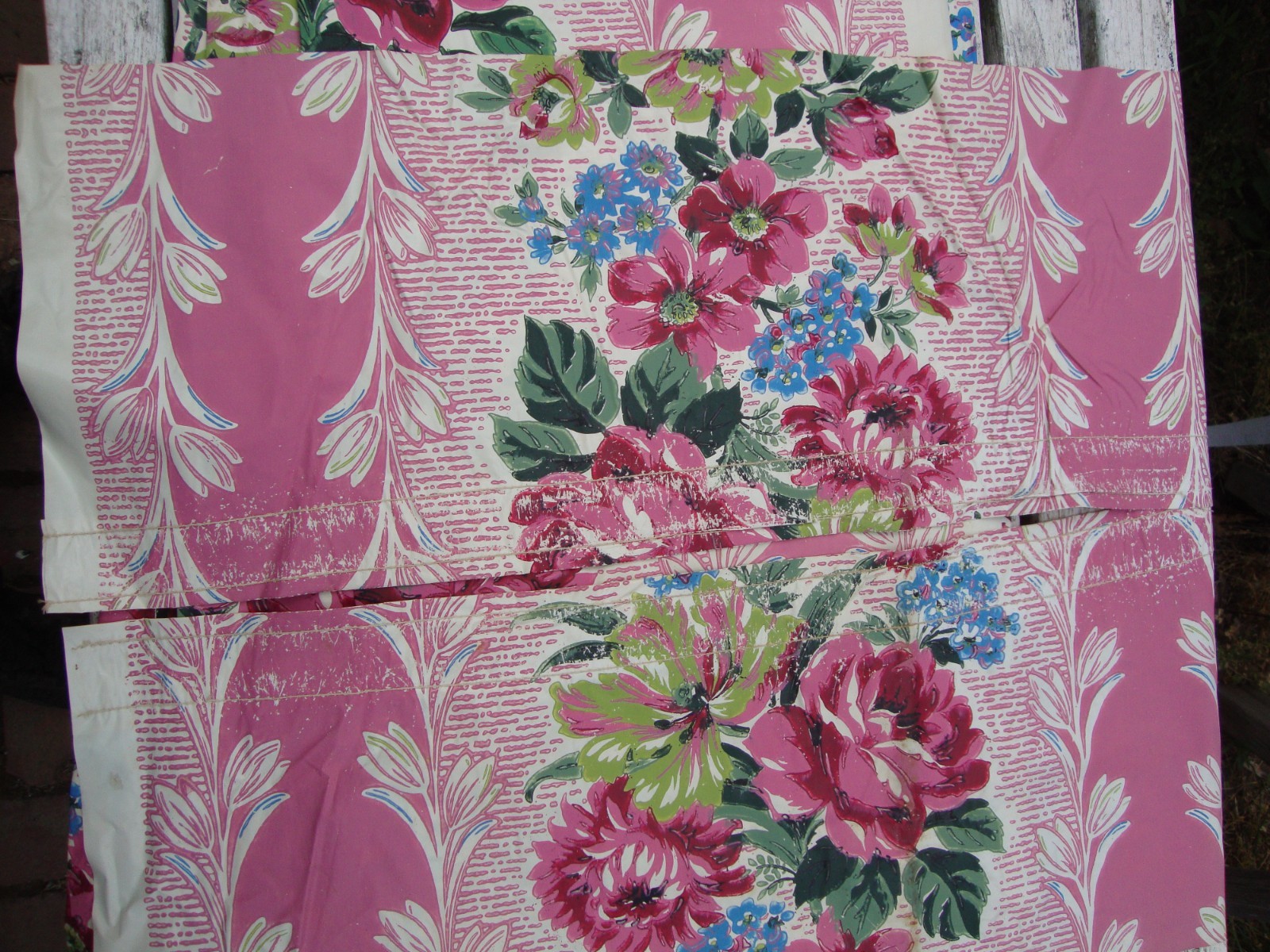 Vintage Mid Century Modern Floral 1940s Curtains 2 Pairs 2 Valances Pink Vinyl