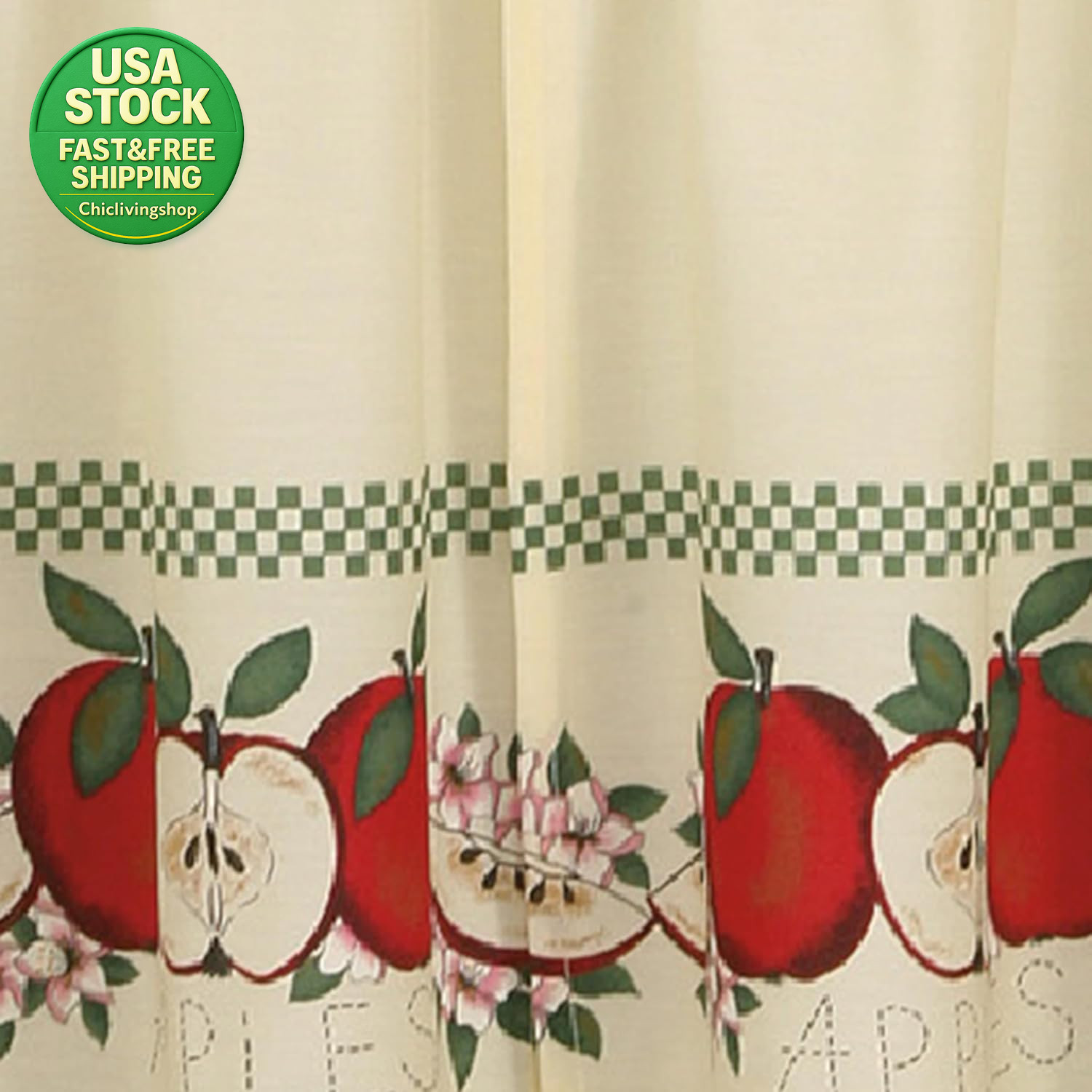 Window Curtain Tier Set Red Delicious Apples Ivory 56X24 3-Piece Lightweight