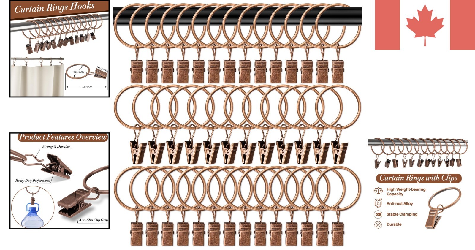 40 Elegant Antique Red Copper Curtain Clips with Rings – Strong & Stylish Hold