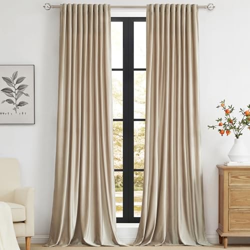 Champagne Polyester Velvet Curtains 96 52″W x 96″L (Pack of 2) Beige/Champagne