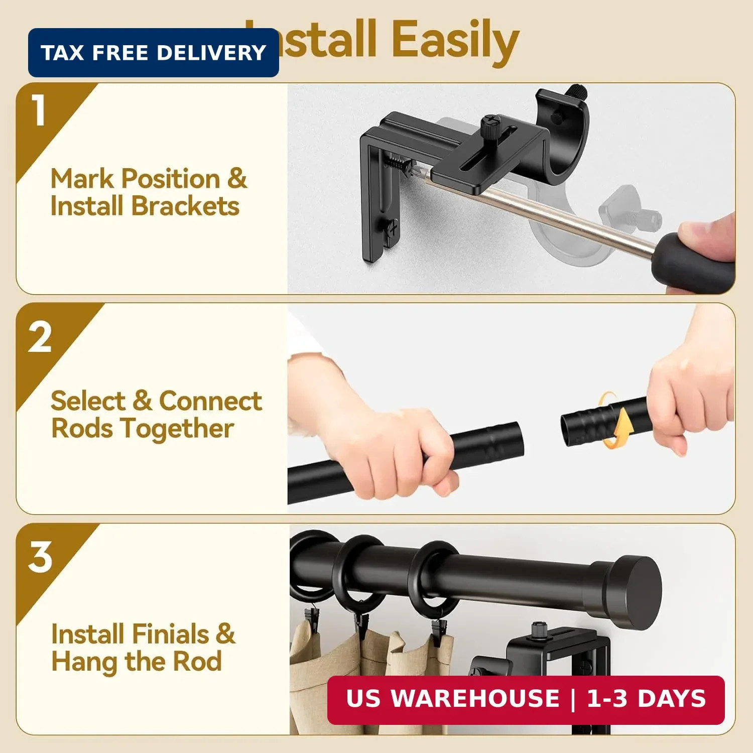 YaFex Curtain Rods 32-144 Inch, Heavy Duty 1 Inch Adjustable Curtain Rod for Win