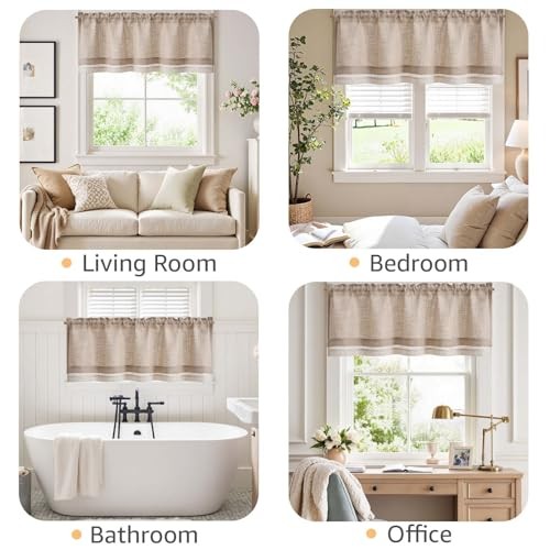 Farmhouse Linen Valance for 50″W x 16″L (Pack of 1) Double Linen | Blush Beige