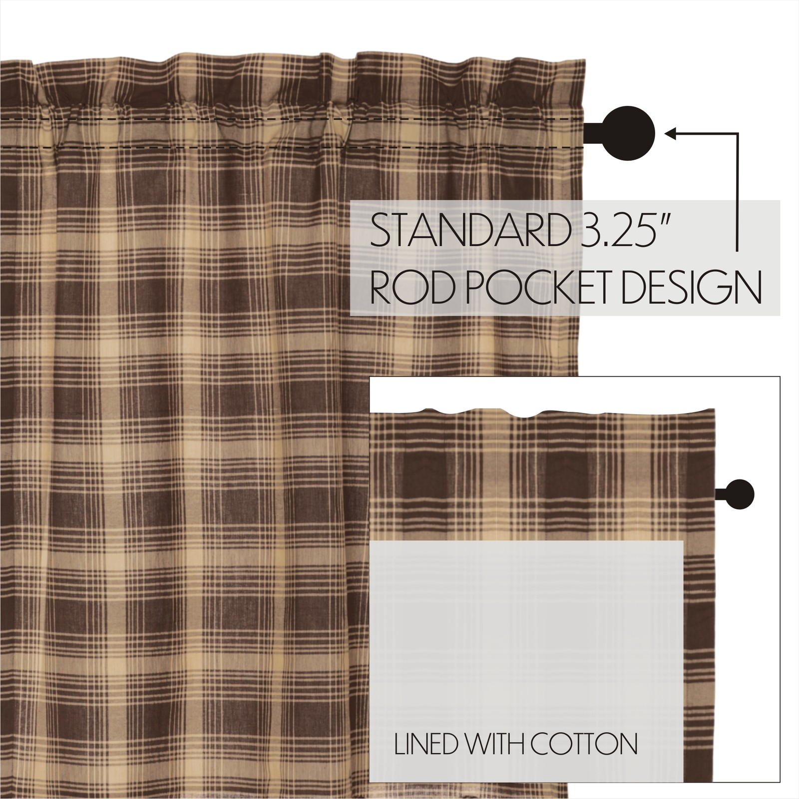 VHC Brands Rustic 16″x60″ Valance Brown Rod Pocket Star Kitchen Window Curtains