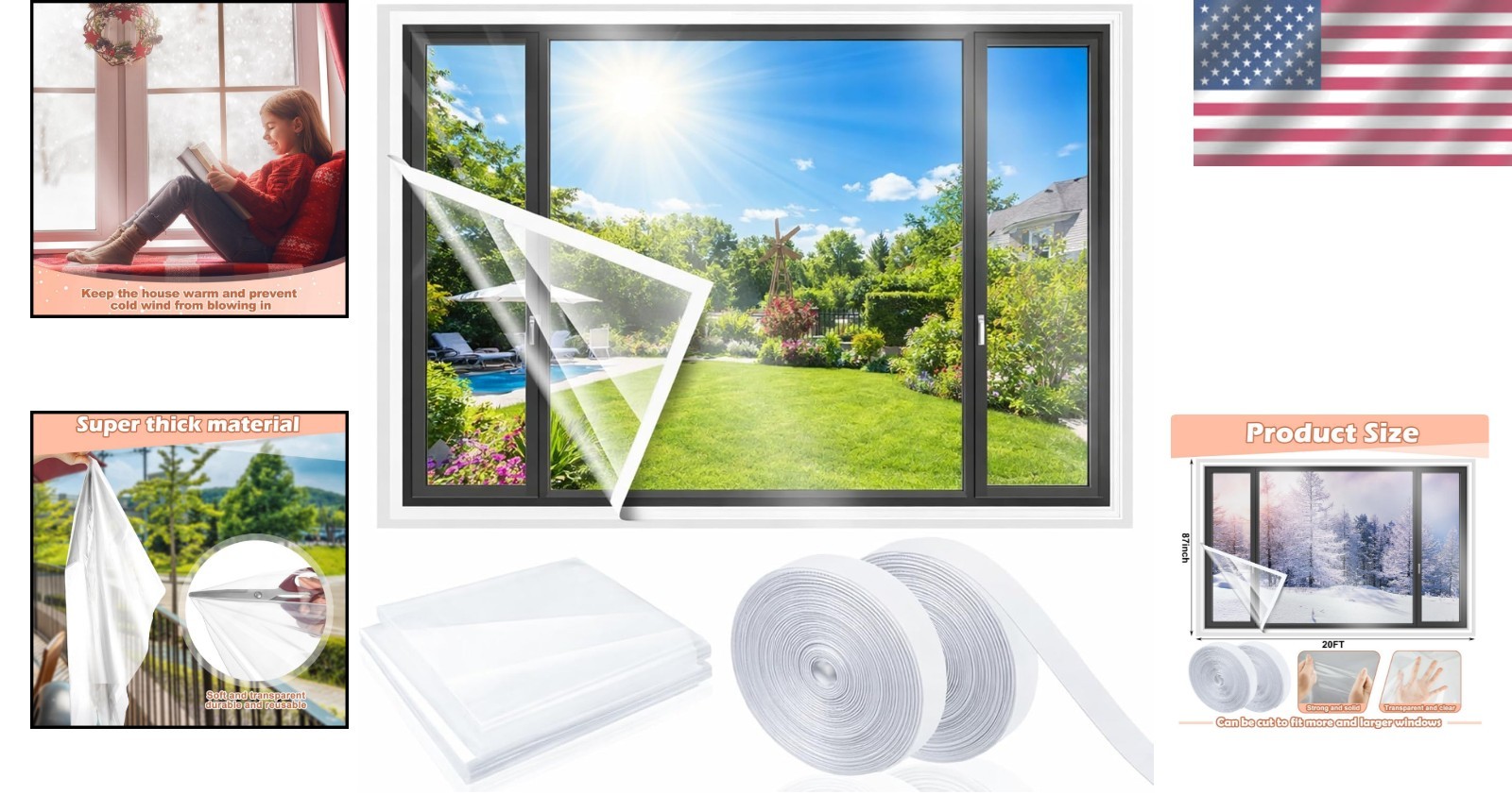 87×20 ft Reusable Window Insulation Kit: Thermal Waterproof Film for Winter