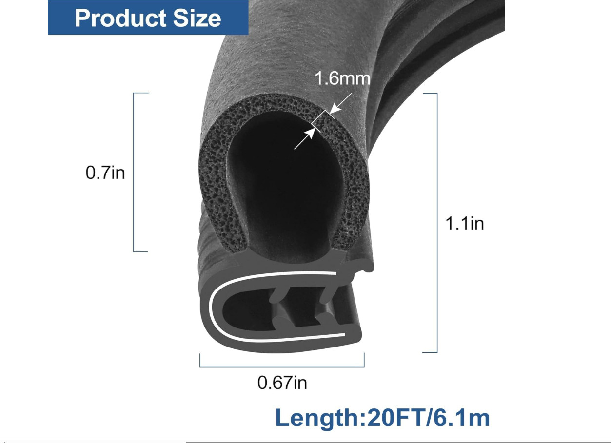 20FT Caucho Universal Para Burletes De Automóviles Para Ventanas Y Puertas NUEVO