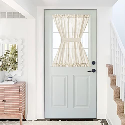 Linen Textured Door Panel – Semitransparent Sheer Door Curtain 52Wx40L Beige