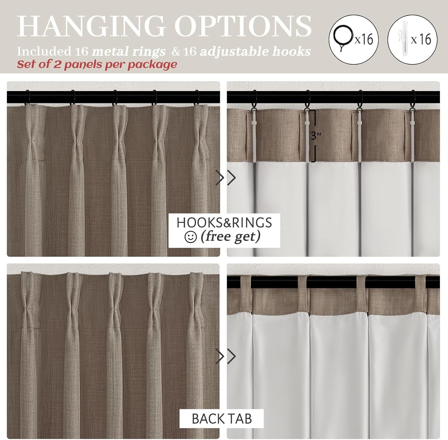 40 x 102 2 Panels PleatedDrapes Linen Pinch Pleated Thick Blackout Curtains C241
